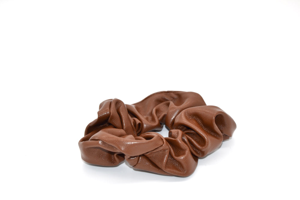 Vegan Leather Scrunchie - Brown